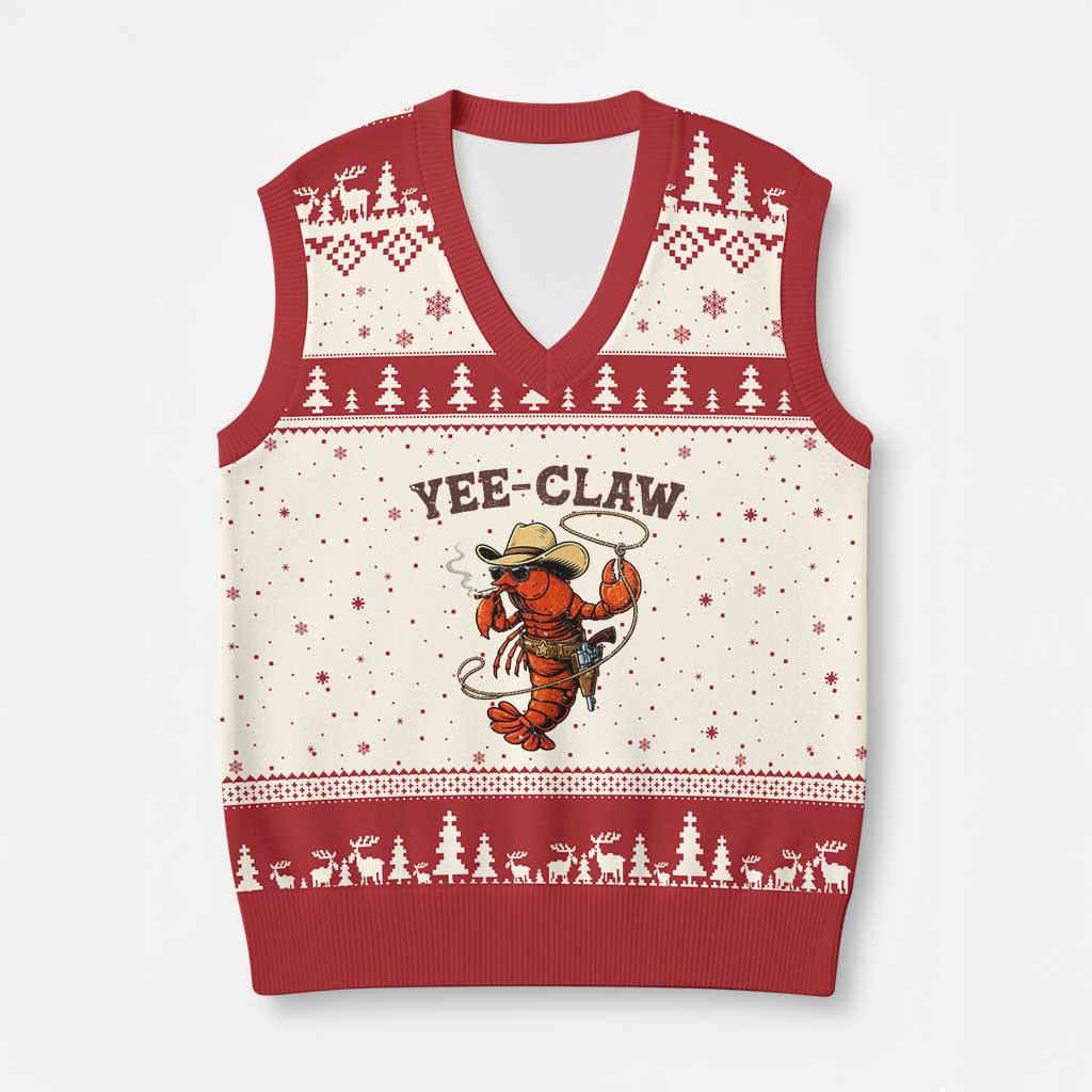 Yee Claw Southern Crawfish V-Neck Knit Sweater Vest Funny Seafood Party Graphic TS12 Beige Red Print Your Wear