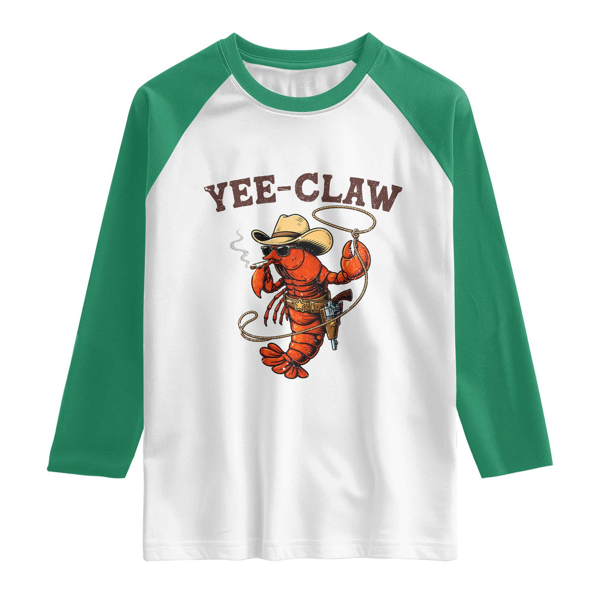Yee Claw Southern Crawfish Raglan Shirt Funny Seafood Party Graphic TS12 White Kelly Green Print Your Wear