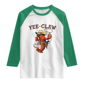 Yee Claw Southern Crawfish Raglan Shirt Funny Seafood Party Graphic TS12 White Kelly Green Print Your Wear