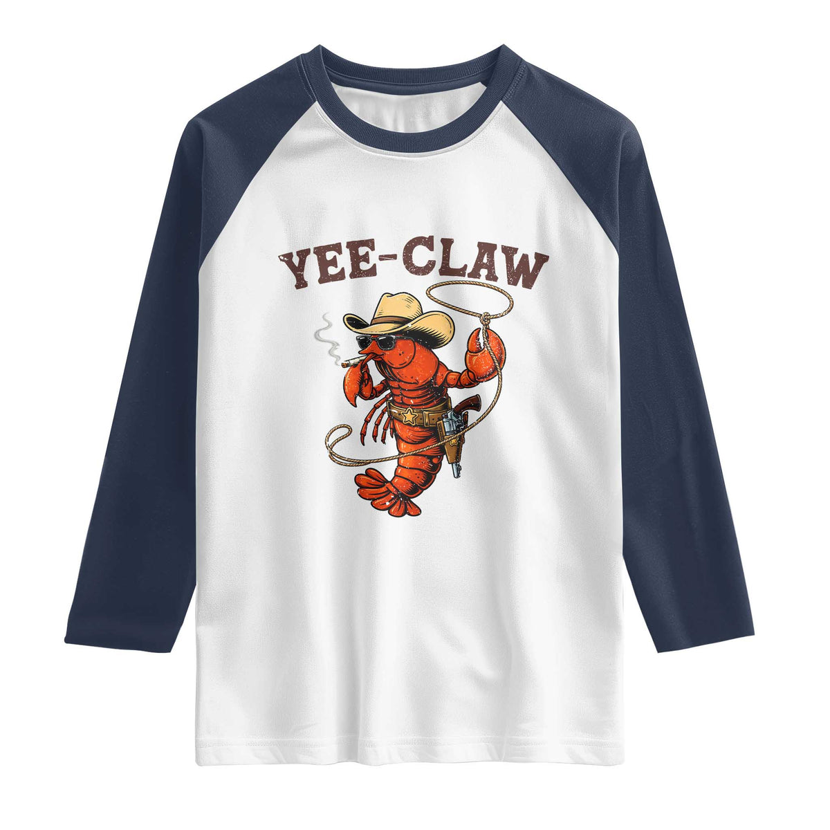 Yee Claw Southern Crawfish Raglan Shirt Funny Seafood Party Graphic TS12 White Navy Print Your Wear
