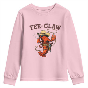 Yee Claw Southern Crawfish Youth Sweatshirt Funny Seafood Party Graphic TS12 Light Pink Print Your Wear