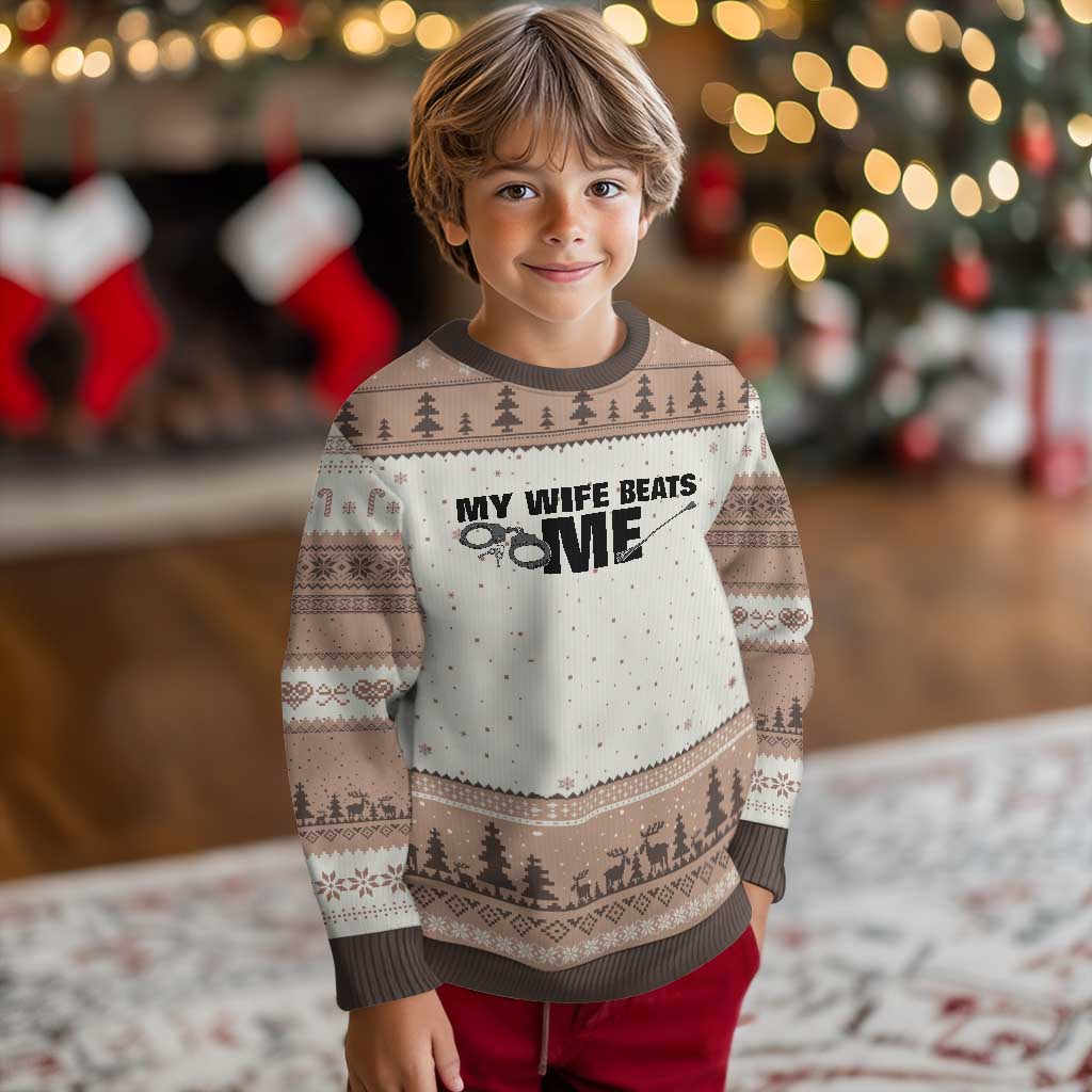Funny Sarcastic Husband Ugly Christmas Sweater My Wife Beats Me TS12 Mocha Mousse Print Your Wear