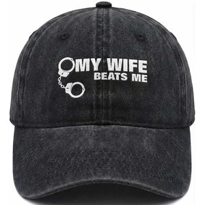 Funny Marriage Joke My Wife Beats Me Washed Cotton Baseball Cap Husband Gag Gift TS12 Print Your Wear