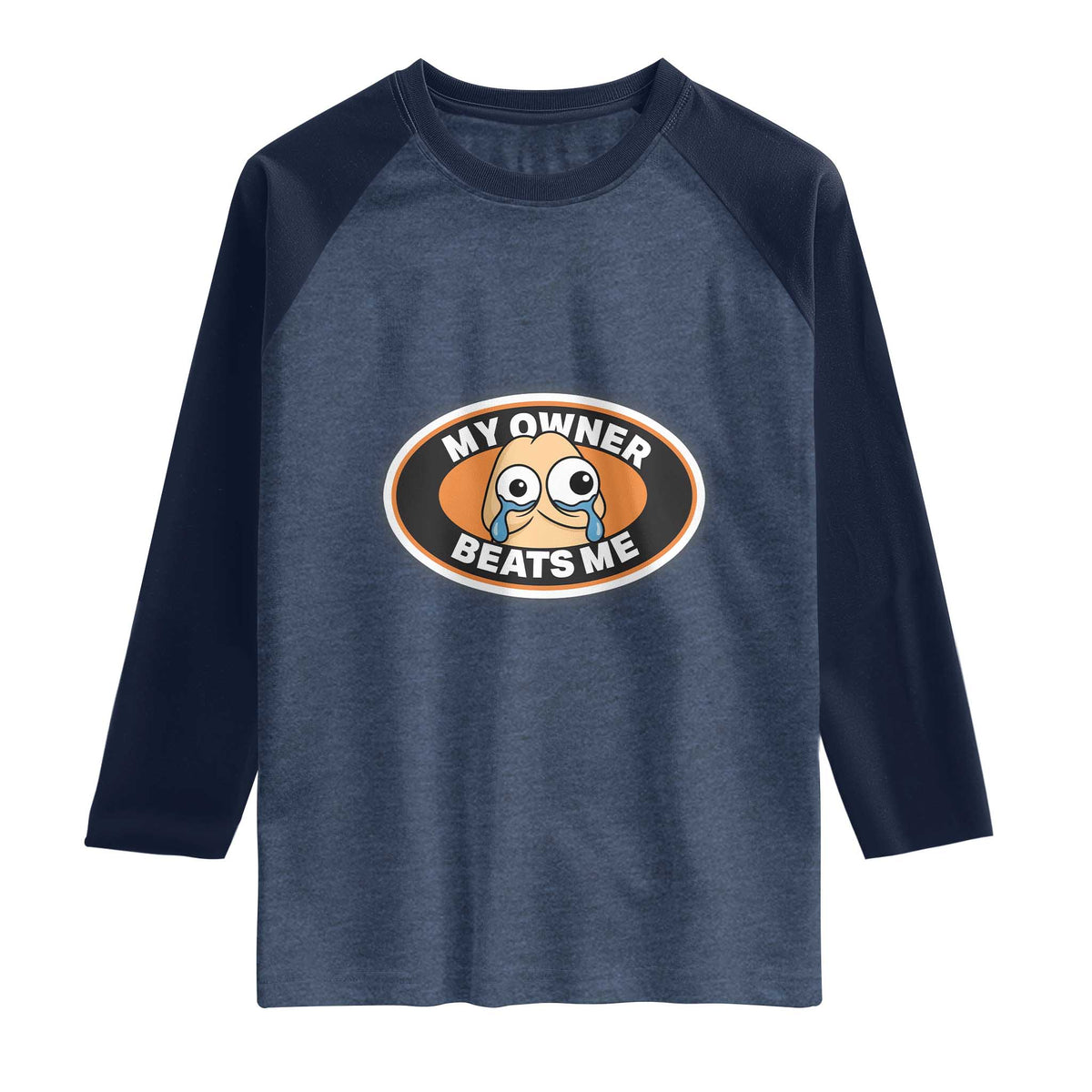 Humorous Dark Humor Raglan Shirt My Owner Beats Me TS12 Heather Denim Navy Print Your Wear