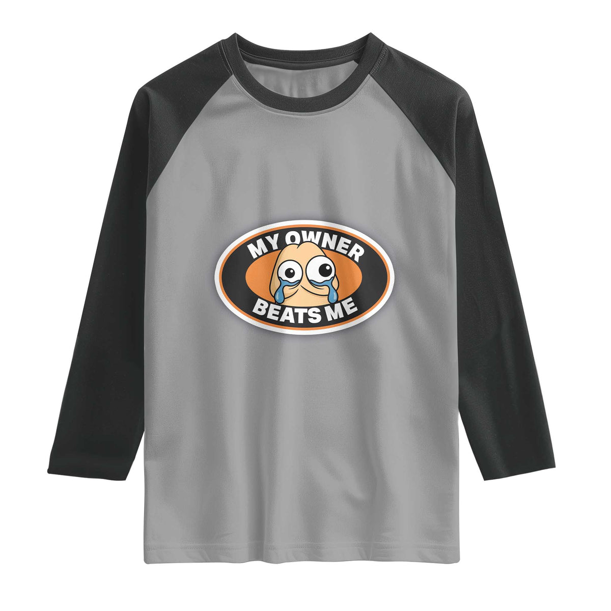Humorous Dark Humor Raglan Shirt My Owner Beats Me TS12 Sport Gray Black Print Your Wear