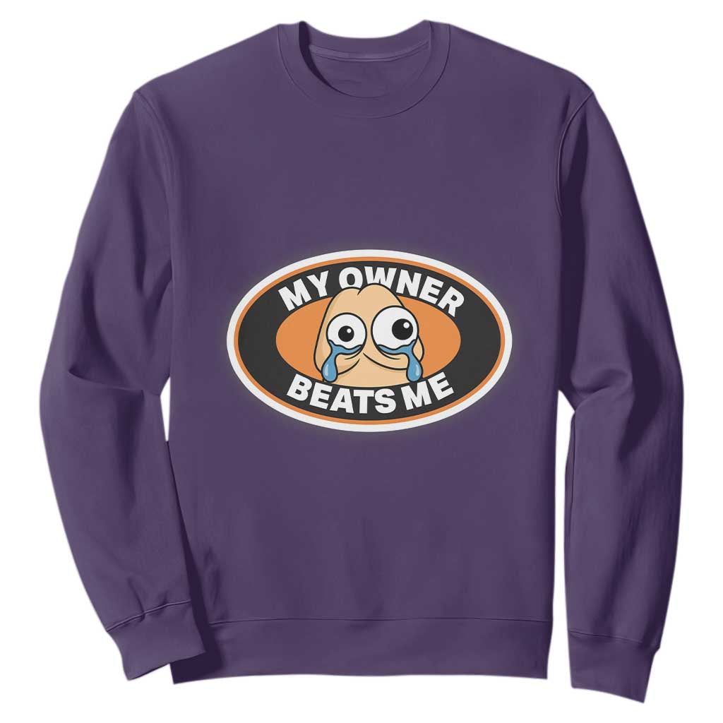 Humorous Dark Humor Sweatshirt My Owner Beats Me TS12 Purple Print Your Wear