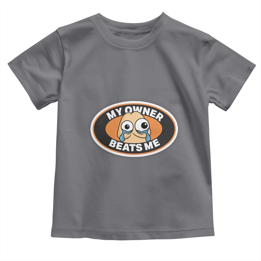 Humorous Dark Humor Toddler T Shirt My Owner Beats Me TS12 Charcoal Print Your Wear