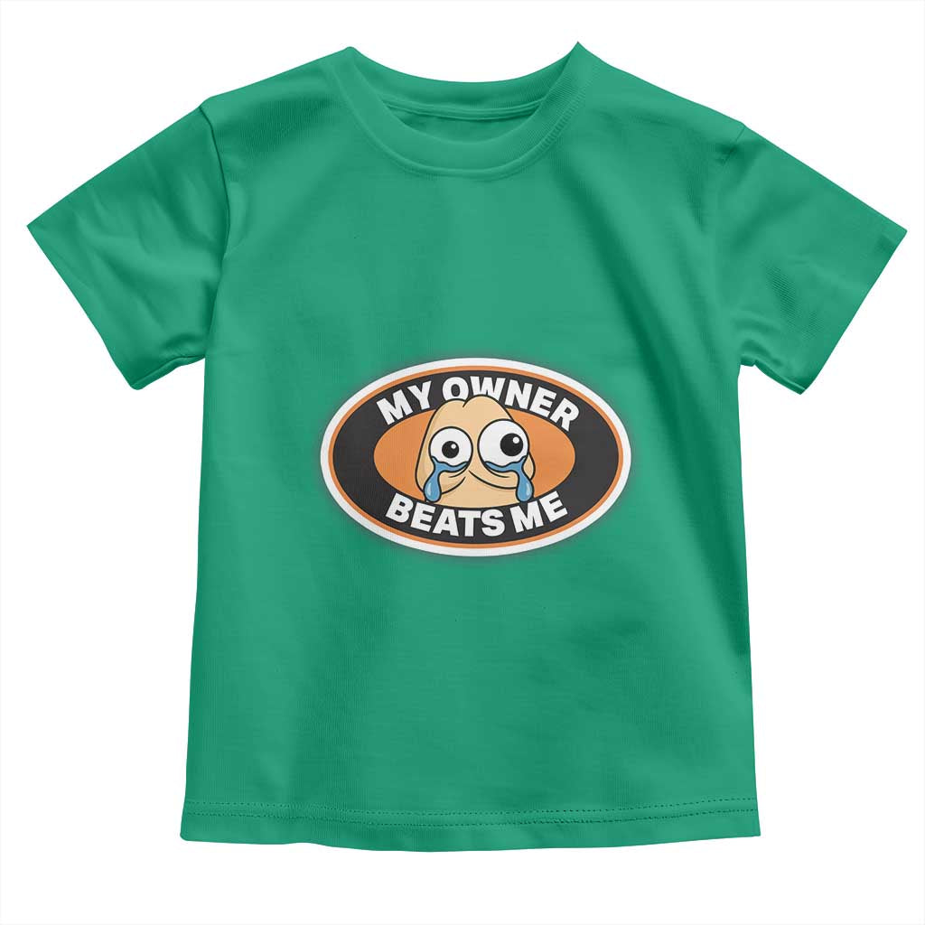 Humorous Dark Humor Toddler T Shirt My Owner Beats Me TS12 Irish Green Print Your Wear