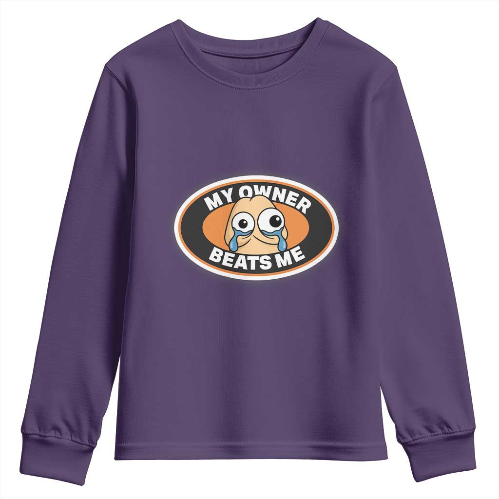 Humorous Dark Humor Youth Sweatshirt My Owner Beats Me TS12 Purple Print Your Wear