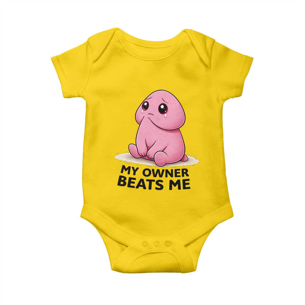 Funny Raunchy Meme My Owner Beats Me Baby Onesie Sarcastic Adult Gag Gift TS12 Daisy Print Your Wear