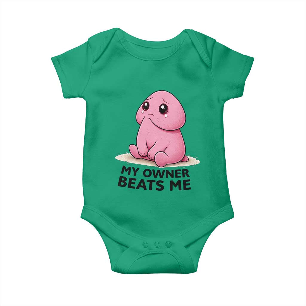 Funny Raunchy Meme My Owner Beats Me Baby Onesie Sarcastic Adult Gag Gift TS12 Irish Green Print Your Wear