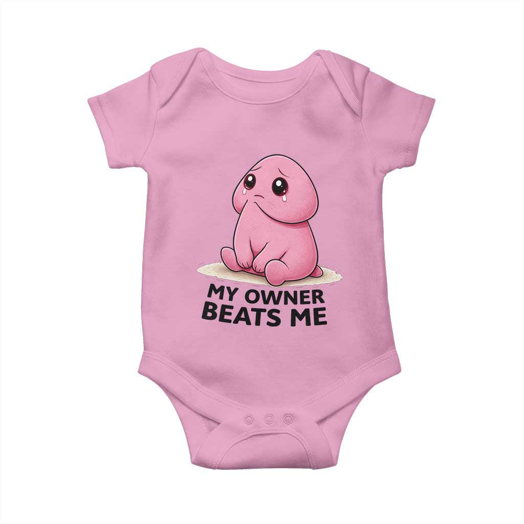 Funny Raunchy Meme My Owner Beats Me Baby Onesie Sarcastic Adult Gag Gift TS12 Light Pink Print Your Wear