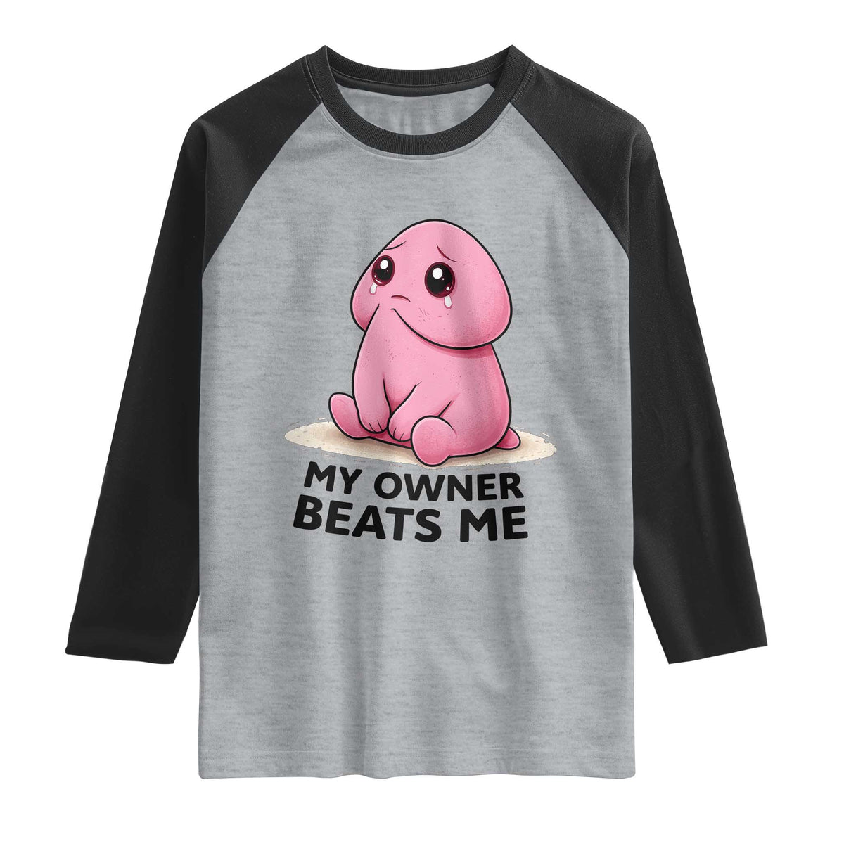 Funny Raunchy Meme My Owner Beats Me Raglan Shirt Sarcastic Adult Gag Gift TS12 Heather Gray Black Print Your Wear