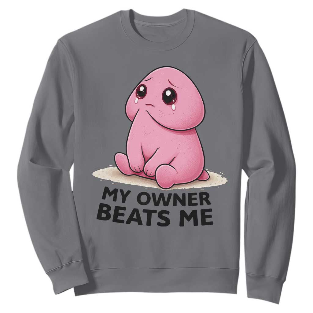 Funny Raunchy Meme My Owner Beats Me Sweatshirt Sarcastic Adult Gag Gift TS12 Charcoal Print Your Wear