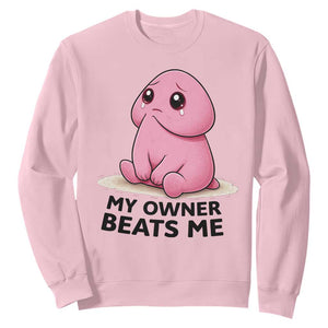 Funny Raunchy Meme My Owner Beats Me Sweatshirt Sarcastic Adult Gag Gift TS12 Light Pink Print Your Wear