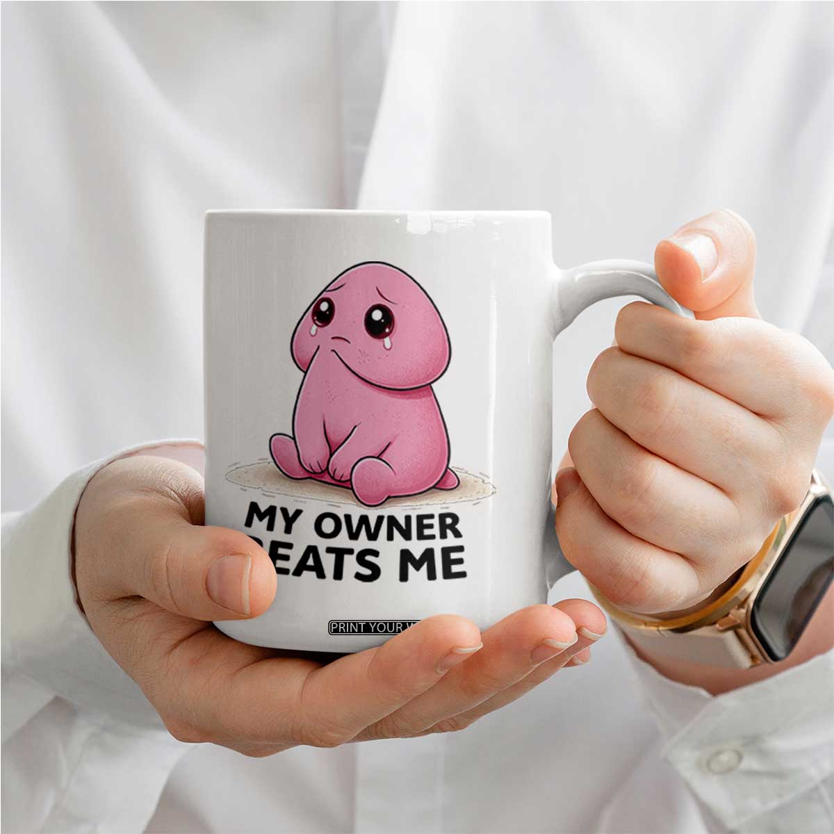 Funny Raunchy Meme My Owner Beats Me Coffee Mug Sarcastic Adult Gag Gift TS12 Print Your Wear