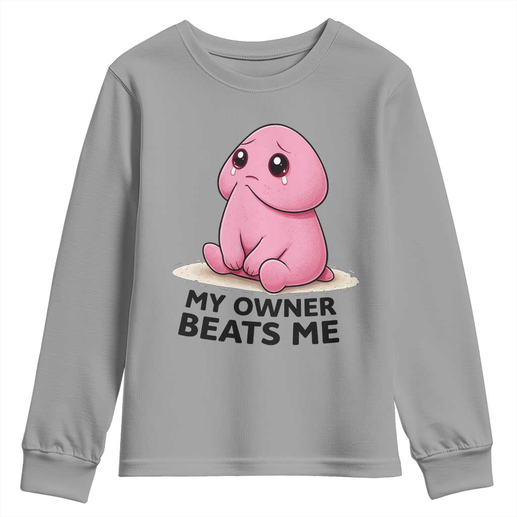 Funny Raunchy Meme My Owner Beats Me Youth Sweatshirt Sarcastic Adult Gag Gift TS12 Sport Gray Print Your Wear