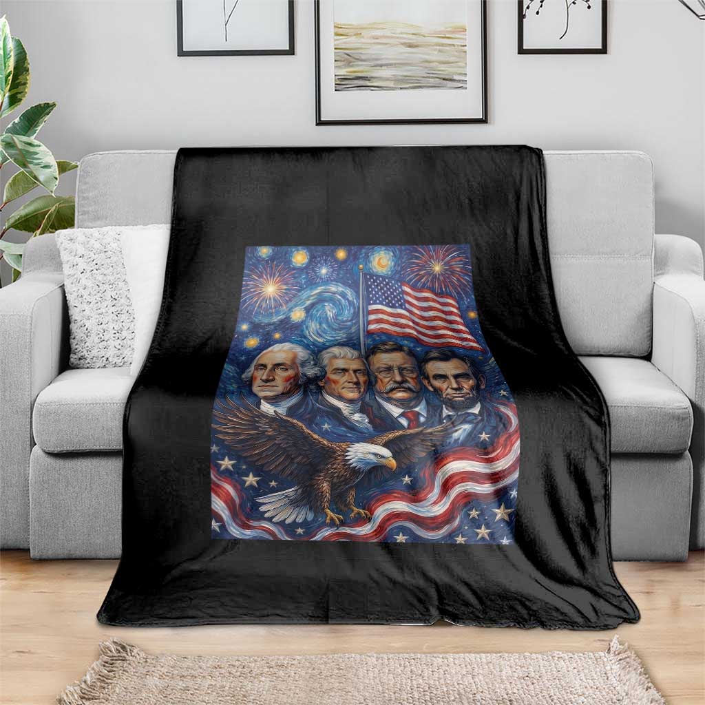 USA Presidents Mount Rushmore Throw Blanket Starry Night Inspired Art