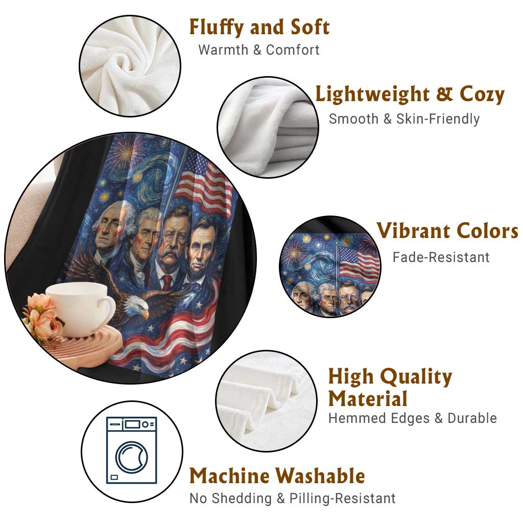 USA Presidents Mount Rushmore Throw Blanket Starry Night Inspired Art