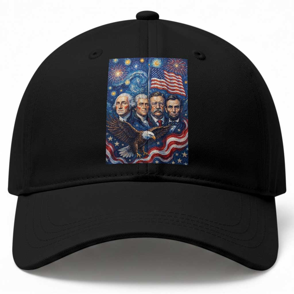 USA Presidents Mount Rushmore Baseball Cap Starry Night Inspired Art