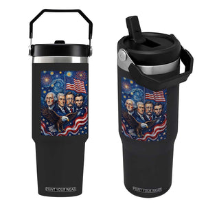 USA Presidents Mount Rushmore Flip Straw Tumbler Starry Night Inspired Art