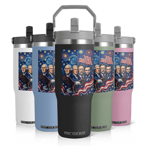 USA Presidents Mount Rushmore Flip Straw Tumbler Starry Night Inspired Art