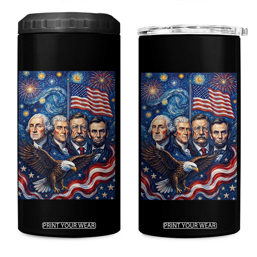 USA Presidents Mount Rushmore 4 in 1 Can Cooler Tumbler Starry Night Inspired Art