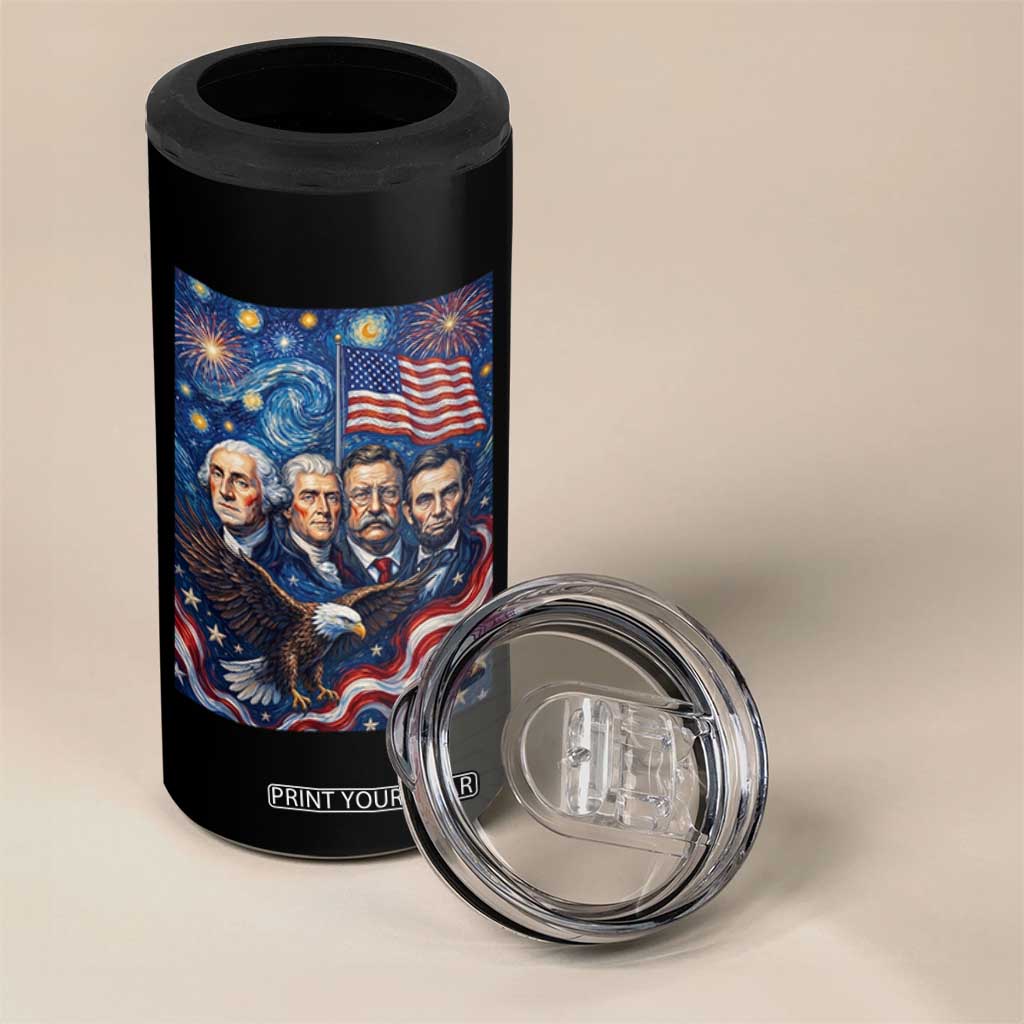 USA Presidents Mount Rushmore 4 in 1 Can Cooler Tumbler Starry Night Inspired Art