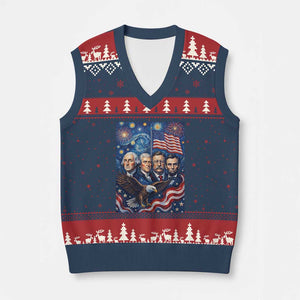 USA Presidents Mount Rushmore V-Neck Knit Sweater Vest Starry Night Inspired Art