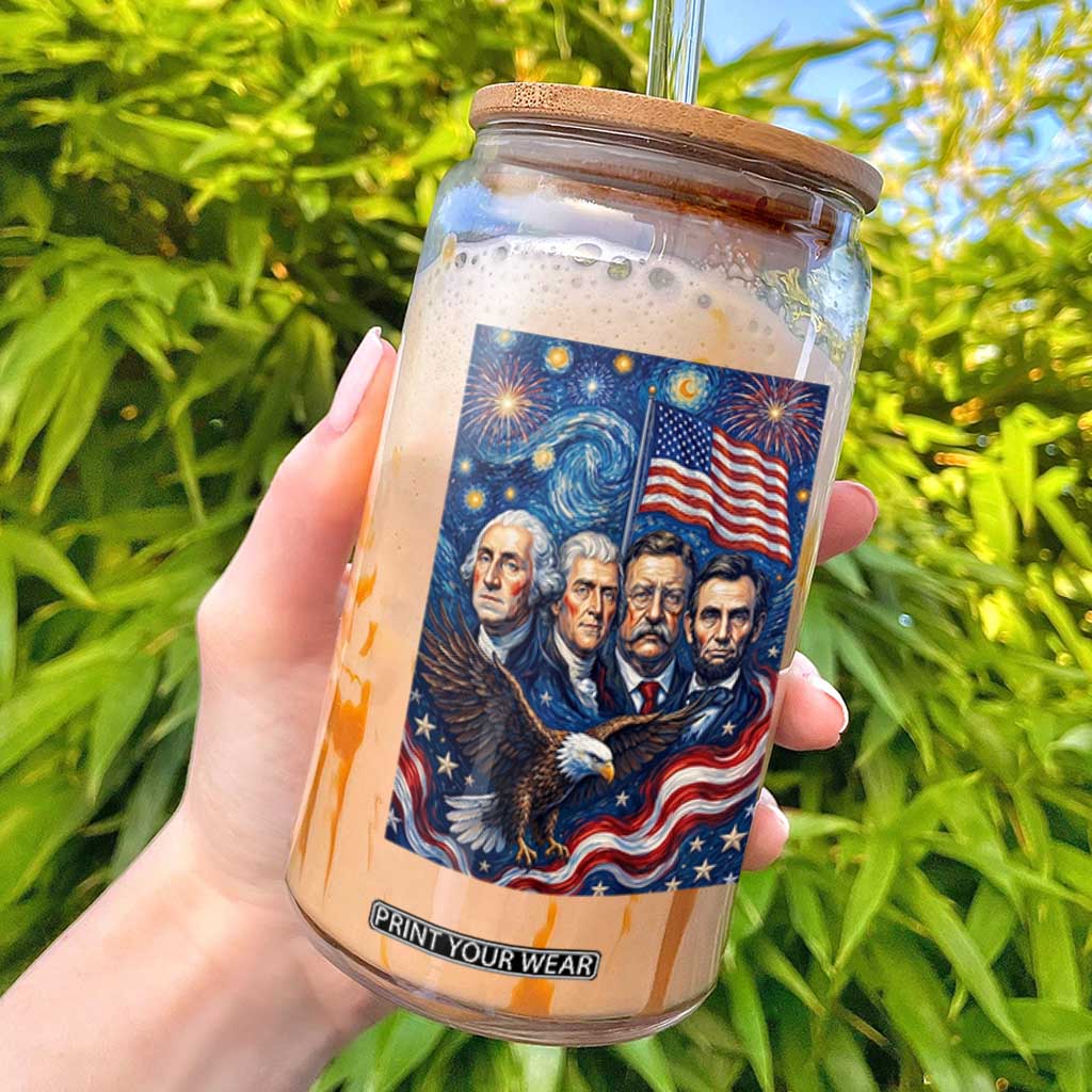 USA Presidents Mount Rushmore Glass Can Starry Night Inspired Art