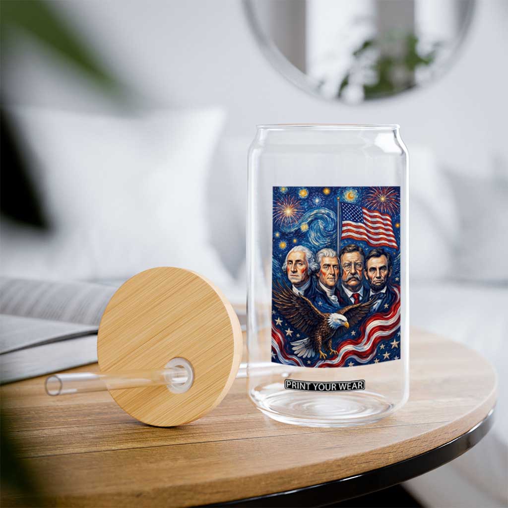 USA Presidents Mount Rushmore Glass Can Starry Night Inspired Art