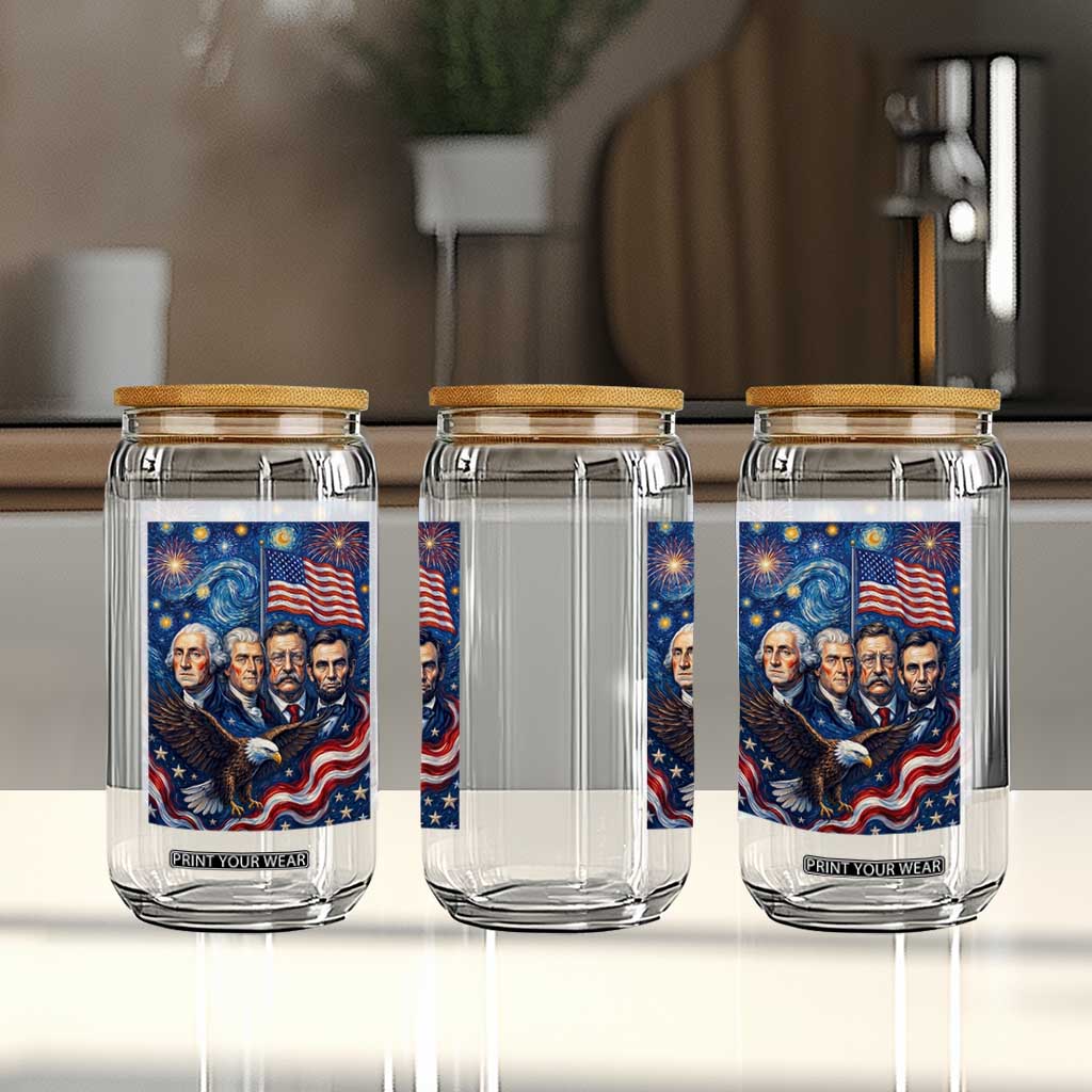USA Presidents Mount Rushmore Glass Can Starry Night Inspired Art
