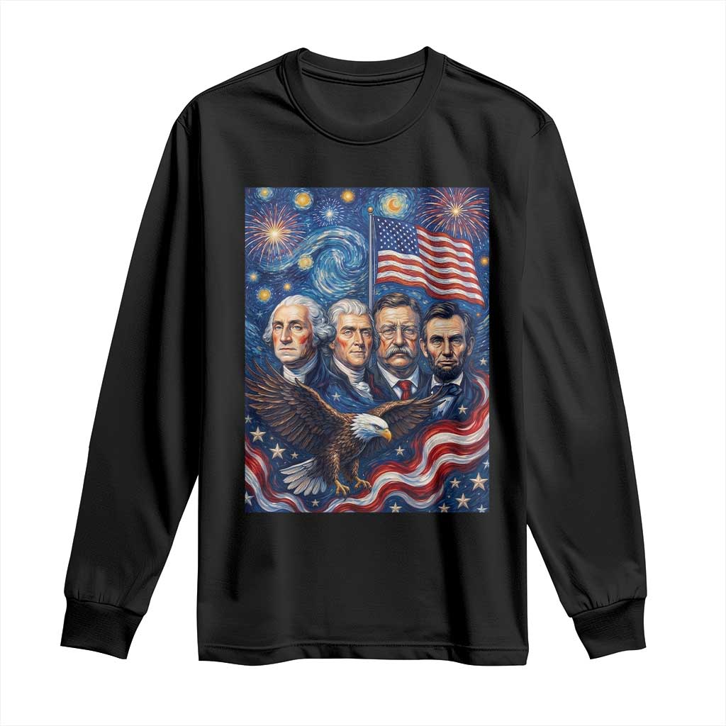 USA Presidents Mount Rushmore Long Sleeve Shirt Starry Night Inspired Art