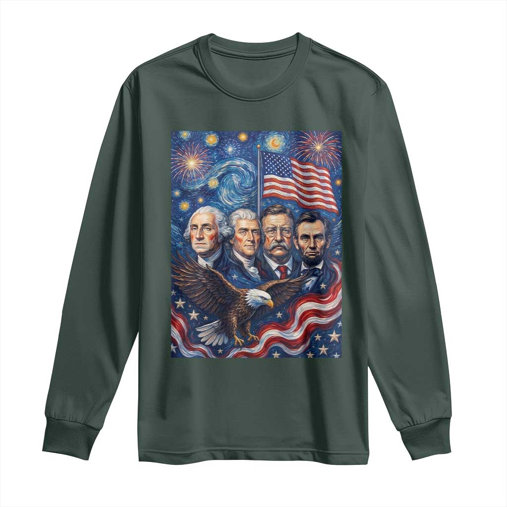 USA Presidents Mount Rushmore Long Sleeve Shirt Starry Night Inspired Art