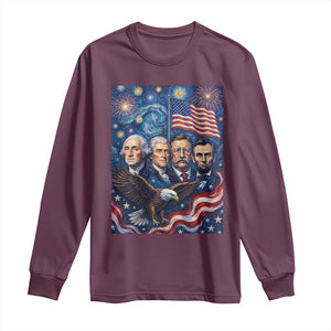 USA Presidents Mount Rushmore Long Sleeve Shirt Starry Night Inspired Art