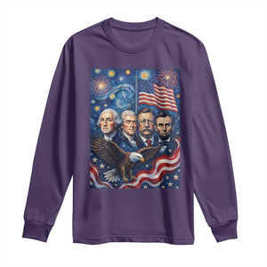 USA Presidents Mount Rushmore Long Sleeve Shirt Starry Night Inspired Art