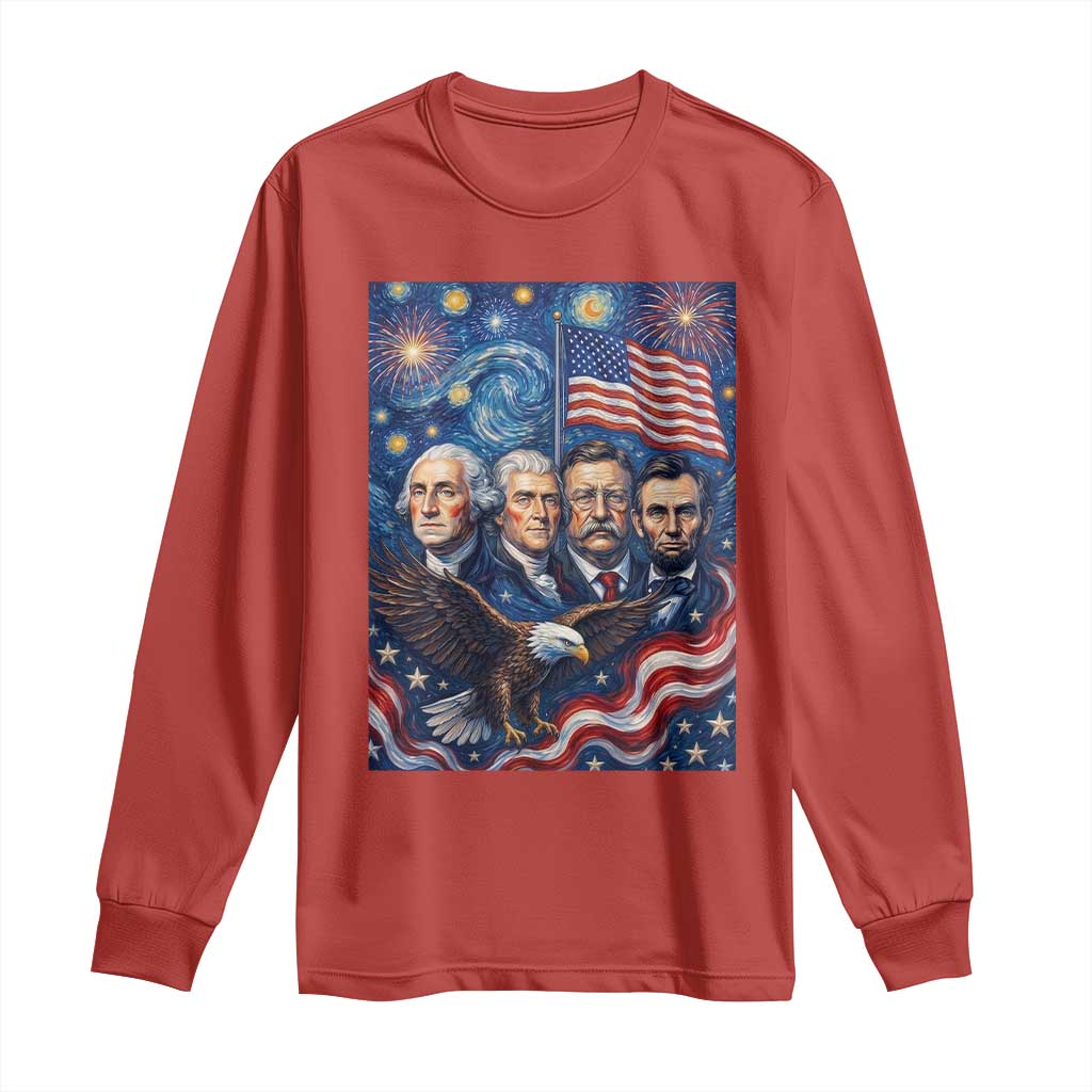USA Presidents Mount Rushmore Long Sleeve Shirt Starry Night Inspired Art
