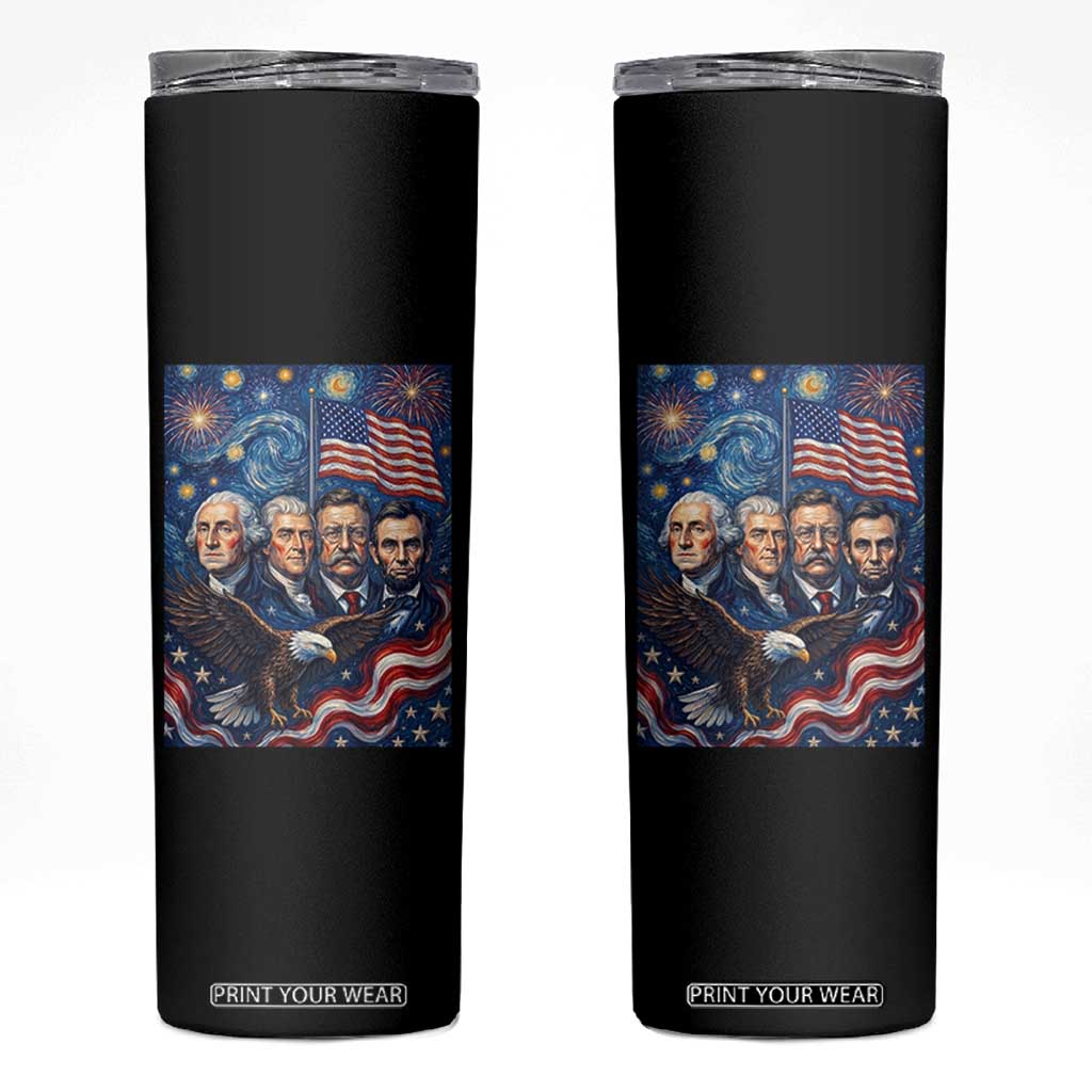 USA Presidents Mount Rushmore Skinny Tumbler Starry Night Inspired Art