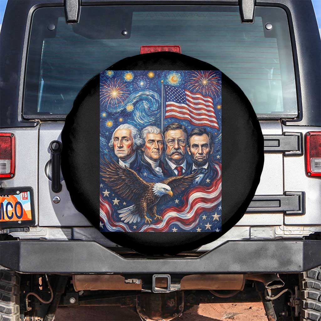 USA Presidents Mount Rushmore Spare Tire Cover Starry Night Inspired Art TS12 No hole Black Print Your Wear