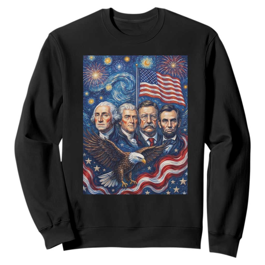 USA Presidents Mount Rushmore Sweatshirt Starry Night Inspired Art