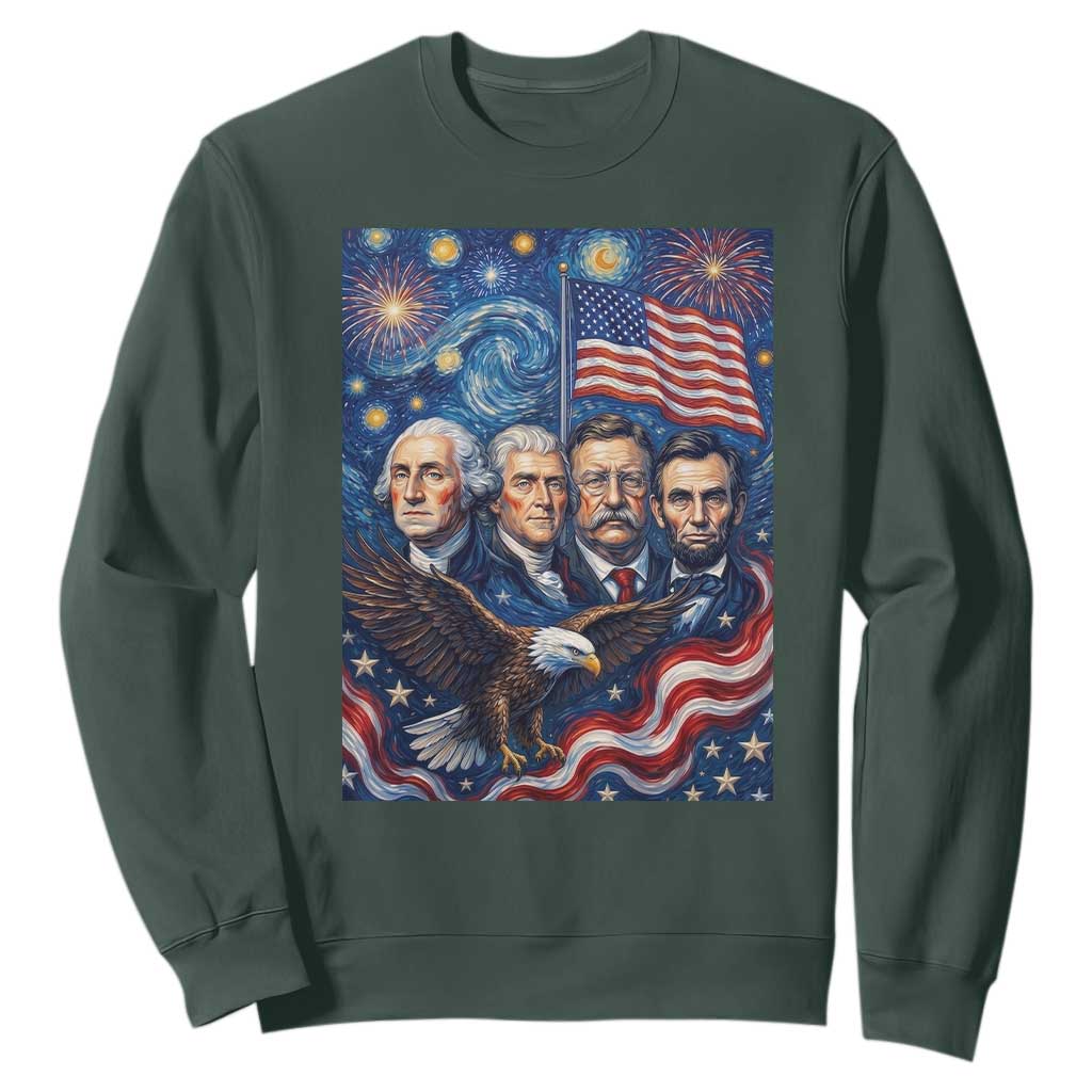 USA Presidents Mount Rushmore Sweatshirt Starry Night Inspired Art