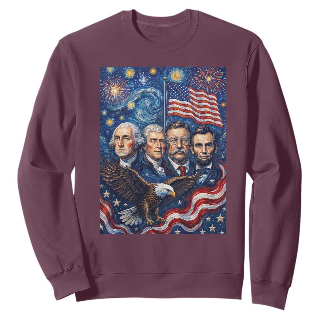 USA Presidents Mount Rushmore Sweatshirt Starry Night Inspired Art