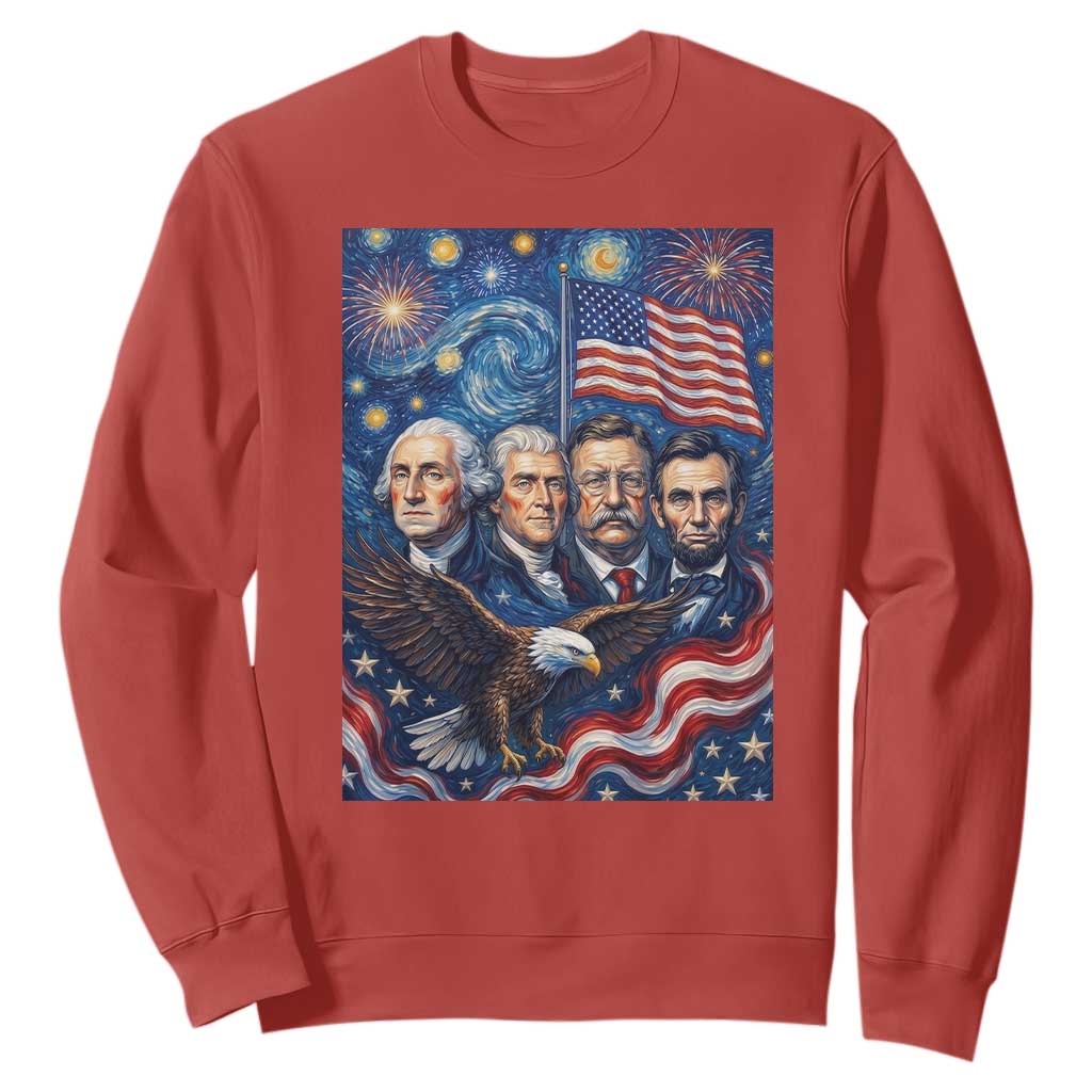 USA Presidents Mount Rushmore Sweatshirt Starry Night Inspired Art