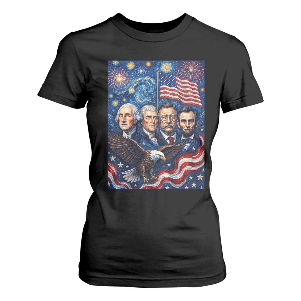 USA Presidents Mount Rushmore T Shirt For Women Starry Night Inspired Art