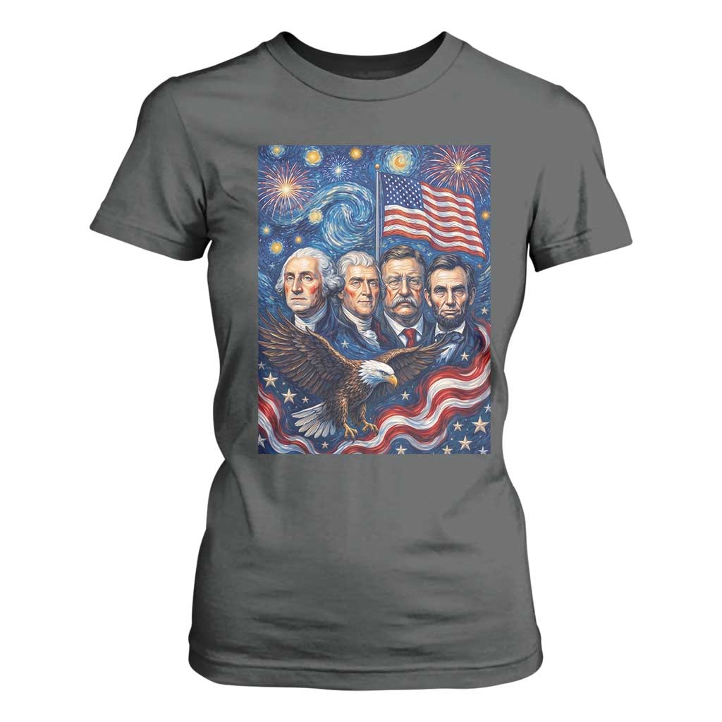 USA Presidents Mount Rushmore T Shirt For Women Starry Night Inspired Art