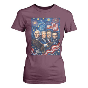 USA Presidents Mount Rushmore T Shirt For Women Starry Night Inspired Art