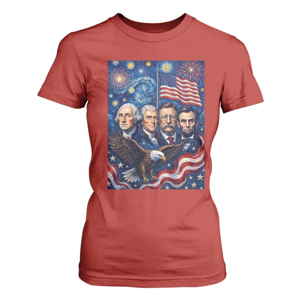 USA Presidents Mount Rushmore T Shirt For Women Starry Night Inspired Art
