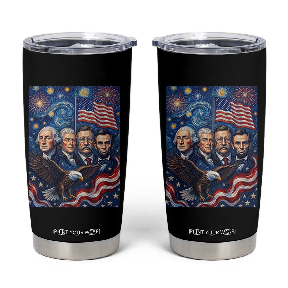 USA Presidents Mount Rushmore Tumbler Cup Starry Night Inspired Art TS12 Black Print Your Wear