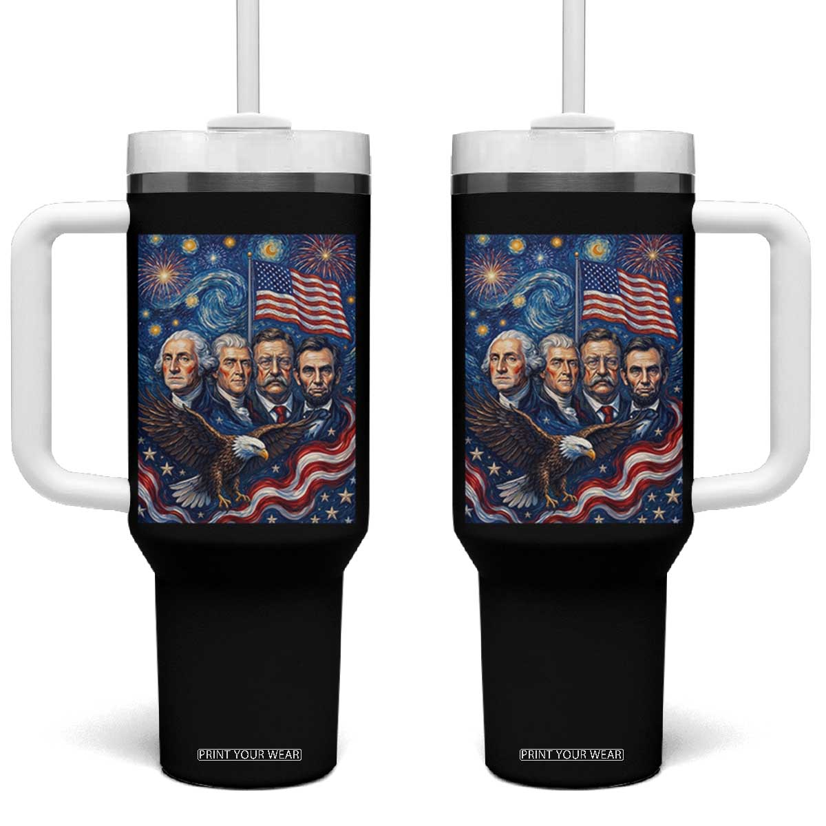 USA Presidents Mount Rushmore Tumbler With Handle Starry Night Inspired Art