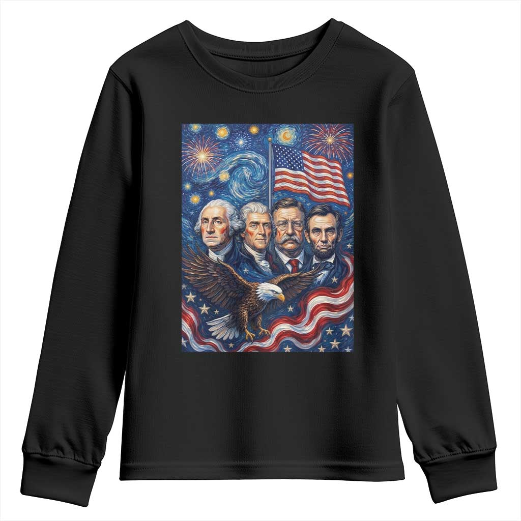 USA Presidents Mount Rushmore Youth Sweatshirt Starry Night Inspired Art